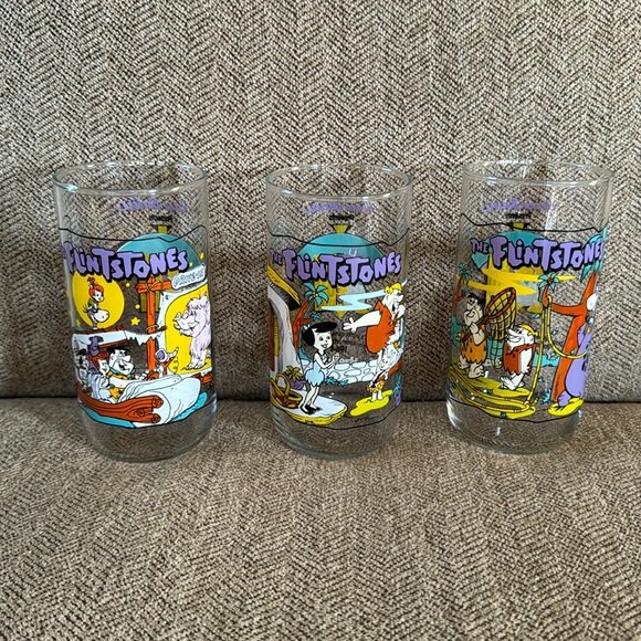 Vintage 1991 The Flintstones Hardees drinking glasses bundle of 3 - Picture 1 of 9